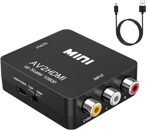 Mokeum - Convertidor RCA a HDMI, convertidor de audio AV a HDMI Mini RCA compuesto 1080P compatible con N64 Wii PS2 compatible con PAL/NTSC para TV/PC/PS3/STB/Xbox/VCR