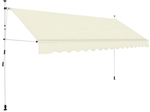 Markise mit Handkurbel 400x300 ohne Bohren | 4m breit & variabel in der Höhe | Einziehbare Klemmmarkise für Terrasse, Balkon, Fenster mit Kurbel (Creme) | Maximale Projektion 120 cm