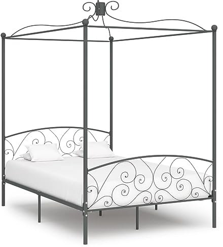 THOYTOUI Himmelbett-Gestell Grau Metall 140 x 200 cm, Bettsystem Seniorenbett Polsterbett Tagesbett Geeignet für Hotel Mehrbettzimmer Schlafzimmer Gästezimmer