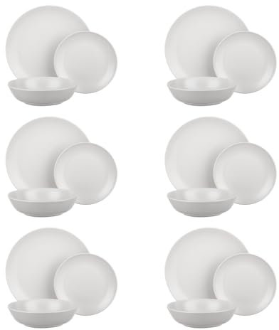 KASANOVA Servizio piatti 6 persone, servizio piatti 18 pezzi, set piatti moderni, piatti ceramica per microonde, lavabili in lavastoviglie