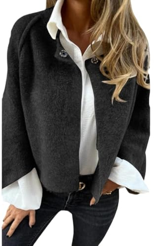 Cardigan à Manches Longues et col Rond pour Femme Blazer de Travail de Bureau Automne et Hiver Doux et Chaud boutonné Mode Rue Veste Courte en Tweed (Noir,XL)