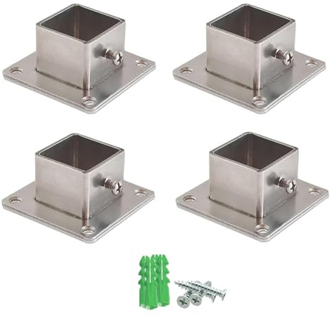 Räcke Stolpankare Fyrkant 4 st fyrkantig Newel stolpflänsbas, ankarbas i rostfritt stål stolpfäste för 30×30 MM stängseldäck räckesstöd, golvstående stolpskydd med expansionsskruvar