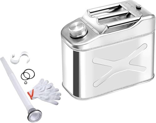 Kraftstoffkanister Metall-Gastank Home Backup Dicht versiegelt 304 Edelstahl Notfall-Lagerfass Benzin Diesel Wasserbehälter mit Ausguss Entlüftungsset für Auto(Size:10L)