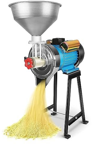 Home Machines， Heavy Duty Grain Mills, Electric Wet Dry Cereals Grinder Machine, Commercial Grain Mill Grinder Corn Mill, with Funnel for Flour Rice Feed Coffee Pellet In Powd