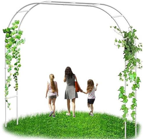 Gartenbogen-Spalier aus Stahl, für Kletterpflanzen, breit, für den Außenbereich, Metalldorn für Hochzeit, 300 cm x 220 cm, stabiler Sockel im Lieferumfang enthalten, cremefarben