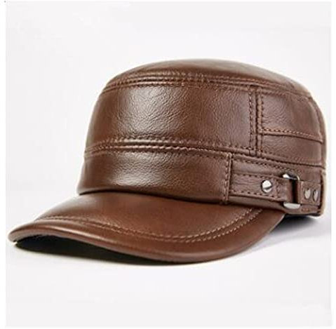 Lederkappe Einstellbare Größe Männer Echtes Leder Hut Herbst Winter Warme Hüte for Männer Flache Kappe(Brown,55-58cm)