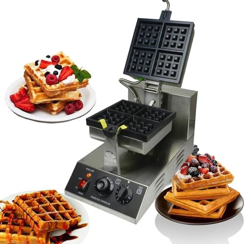 QUSYZD Piastra per Waffle elettrica, Piastra per Waffle di Grandi Dimensioni a 4 fette, Piastra per Waffle Commerciale da 1200 W, Macchina per Waffle in Acciaio Inossidabile Antiaderente,