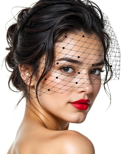 Tyqour Fascinator-hatt damer vintage slöja hatt svart nät slöja pannband 20-tal 50-tals damer huvudbonad fascinator damer svart slöja svart för bröllop tefest cocktail party, svart, 15 x 12cm