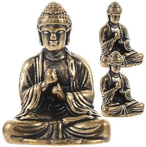 Cabilock 3stücke Messingornamente Buddha-Figur Sitzend Schreibtischdekoration Tischschmuck Mini-Ornament Deko Für Zuhause Büro
