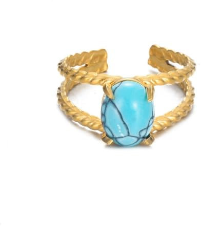 Caiduoduo Double Layer Stilvoller hohler Perle gewellter Perlenring Vintage Türkis Edelstahl Offener Ring