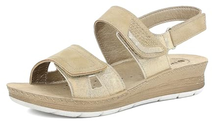 inblu Femme Sandali Donna Con Tripla Chiusura A Strappo Regolabile E Strass, Plantare in Vera Pelle Sandale Glissante, Sable, 40 EU