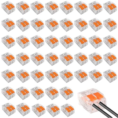 50 connettori per cavi con leva di comando, morsetti per cavi a 2 poli, morsetti elettrici, morsetti di collegamento, morsetti elettrici per casa, hotel, magazzini, illuminazione stradale