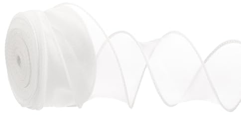 PATIKIL 4 cm x 9.1 m Organzaband, Weiß Geschenkverpackung Schleifenband breit, Dekoband, glitzerndes Geschenkbänder mit Scroll, für Hochzeit, Weihnachtsbaum, Basteln, Schleifen
