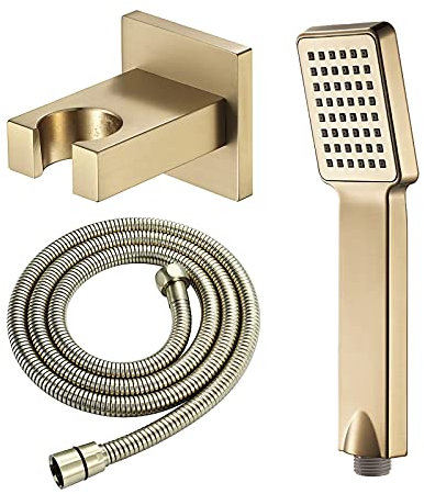 Ensemble de pommeau de Douche à Main en ABS, pommeau de Douche à Effet Pluie, pommeau de Douche de Massage, pommeau de Douche carré avec Tuyau de Douche, Support de Douche, Or brossé A, B