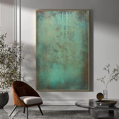 LIFKNVN Große Wandkunst mit grüner Textur, grünes abstraktes Gemälde, grünes minimalistisches Gemälde auf Leinwand, moderne Wandkunst für Wohnzimmer-Wanddekoration, 80 x 120 cm, ohne Rahmen