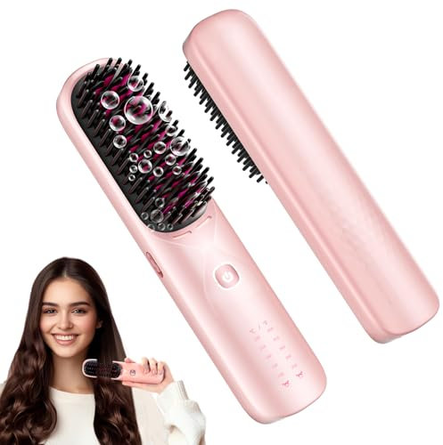 Bopcal Spazzola Lisciante per Capelli 10000mAh - 3 in 1 Spazzola Lisciante Senza Fili 300 Milioni di Ioni, Riscaldata 30S, Ceramica antiscottatura, 120Min di Autonomia, Viaggio, Portatile e Powerbank