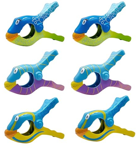 6 Pezzi Clip per Asciugamani da Spiaggia, Grandi Mollette da Spiaggia, Fermagli per Asciugamani, Mollettoni per Teli Mare per Asciugamani da Piscina Sedie Piscina (pesce)