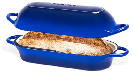 Enamelled Cast Iron Bread Loaf Pot – Dutch Oven for Sourdough Bread Baking – Oven Safe Non Stick Bread Pot – Rectangular, Dark Blue, 32cm x 16cm – by Nuovva