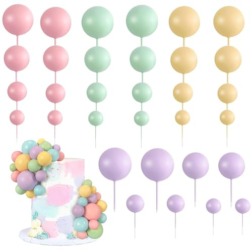 32 PCS Ball Cake Decorations,Foam Ball Cake Toppers,Balloon Cake Topper Sticks,Cake Balls Decorations Insert, for Birthday Party Wedding Baby Shower Cake Decorations