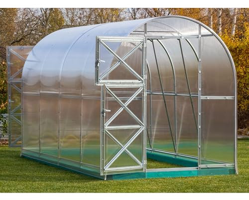Aluminum Lean To Greenhouse Compact Tomato Garden Shed,6x2.6m Greenhouse with Galvanised Steel Frame 4mm Polycarbonate Panels 2 Doors and 2 Windows Ideal for Garden Plants Universal Storage