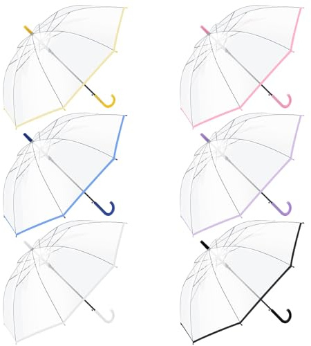 Sunnymove 6 Pack Clear Lightweight Umbrella for Rain Automatic Open, Transparent Dome Umbrella with Easy Grip Strap for Women(Multicolor A,Classic)