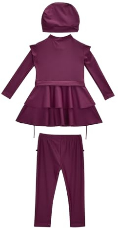 Badeanzug Mädchen Bikini Set Kinder Sommer Muslimischer Badeanzug für Mädchen, 3-teilig, vollständig bedeckend, Hijab, Burkini, arabische Badebekleidung, Sonnenanzug, Strandmode, (Red, 11-12 Years)