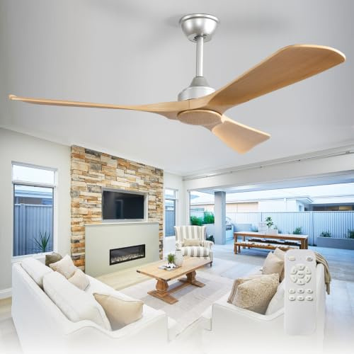 Depuley Ventilador de techo sin luz: Ventilador de exterior de 52 pulgadas con control remoto por aplicación para porches y terrazas - Ventilador de techo Grainy sin luz, reversible, 6 velocidades