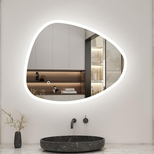 Biubiubath LED Badspiegel 100x80cm Spezial Rund Wand/Touchschalter Anti-Beschlag 3 Lichfarbe Kalt/Neutral/Warmweiß Dimmbar Badspiegel mit Beleuchtung Badezimmerspiegel Lichtspiegel IP44