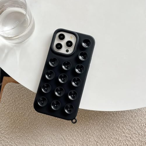 Custodia per telefono con ventosa creativa e carina per iPhone 16, 15 Plus, 14, 13, 12 e 11 Pro Max, con supporto per gadget, divertente e morbida cover posteriore in silicone, nera, per iPhone 12Pro