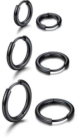 U7 3 Paare Creolen Damen Herren Klein Kreolen Set | Helix Schlafen Ohrringe, Silber/Gold/Schwarz, 8mm10mm12mm / 7mm9mm12mm