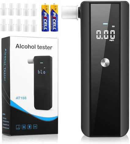 Etilometro professionale, etilometro portatile con display LCD digitale, con 10 bocchini, precisione di misurazione 0,01BAC%, tester di alcool professionale ad alta precisione