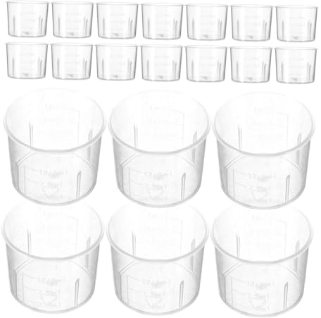 MUCKLILY 100pcs Clear Plastic Measuring Beakers with Precise Graduated Scale for Laboratory Cooking Baking Small Mixing Cups for Accurate Liquid Measurement