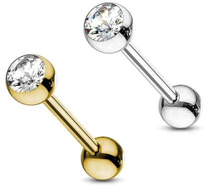 viva-adorno barbell piercing stav tungpiercing kristall plugg hantel kirurgiskt stål 316L belagd zirkon Z309n, 1,6mm x 16mm (Kugel: 6mm & 5mm), Rostfritt stål