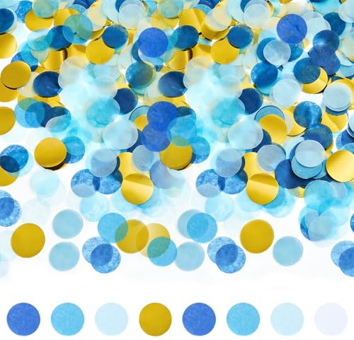 Yatrosynth 50g Coriandoli Carta Rotondi, 1cm Coriandoli con Brillantini Rotondi, Decorazioni Rotonde da Spargere sulla Tavola, per Palloncini, Tavolo, Confezione Regalo, Festa - Blu Oro