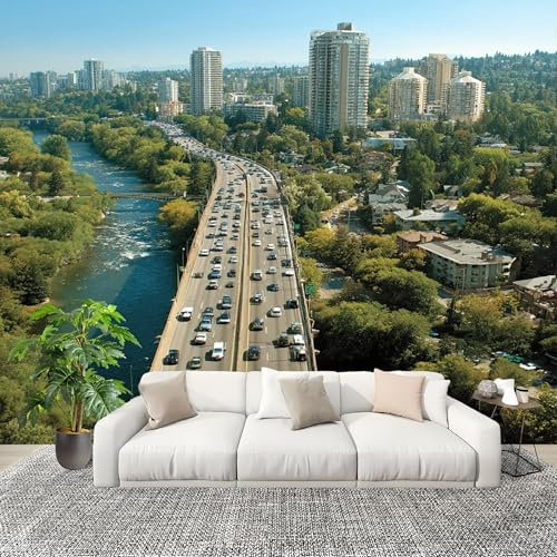 Papel Pintado Salón Dormitorio Puente de La Ciudad Bulliciosa - Fotomurales Pared Tejido No Tejido Decorativos Murales Paisaje Urbano Fotográfico Moderno Decoración de Paredes (200x140 cm)
