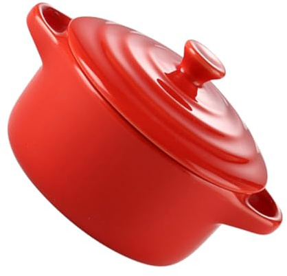 jojofuny Bol à Ragoût en Céramique 230 Ml Rouge avec Couvercle et Double Poignée Compatible Micro-Ondes pour Cuisson et Service Cuisine Familiale