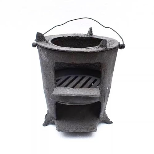 Gusseisen Holzofen Klein aus Gusseisen mit Griff Abnehmbares Dreibeinstativ Werkstattofen Holz und Kohle Heizofen Verstärkter Ofenrost Geeignet für Terrasse und Camping(25 * 26cm)