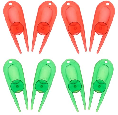 Healeved Strumento Forchetta da Golf per Riparazione Zolle 8 Pezzi in Plastica Leggera Marcatori per Palline Rosso e Verde Accessori Professionali per Manutenzione Green Golf all’Aperto