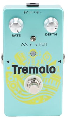 MENDUNER ROWIN Pédale D'effets de Guitare à Pédale Trémolo, Design Vintage à Modulation Dynamique, Commutation de Mode Polyvalente pour Musiciens, Alimentation DC 9 V, Onde Triangulaire/carrée, Vert