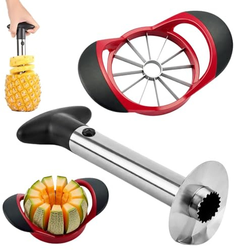 2 pack Pineapple Corer and Slicer Tool – Stainless Steel Pineapple Peeler Tool with Reinforced Thick Blade for Effortless Slicing – Core Remover and Cutter for Diced Fresh Rings, Black Handle