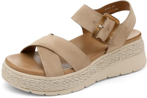 UBFEN Womens Platform Sandals Low Wedge Espadrille Orthopedic Arch Support | Cushion Insole, Adjustable Back Strap, Dressy, Comfortable, Lightweight, Walking Sandals for Vacation