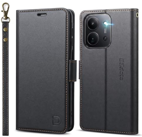 Diktoto Étui Portefeuille pour Xiaomi Redmi 15C 5G/4G, Noir | Housse en Cuir avec Dragonne, Protection Complète, Blocage RFID, Fentes pour Cartes et Support Intégré