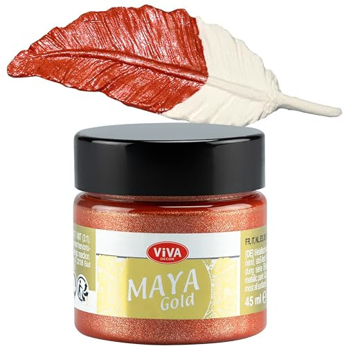 Viva Decor Maya Gold 45ml (Kupfer) - Metallic-Acrylfarbe für kreative Werke auf Holz, Glas und Porzellan. Stoßfest, wischfest und wetterfest für glänzende Metall- / Metallic Effekte