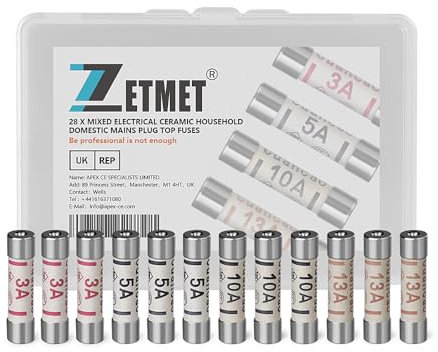 28 x Mixed BS1362 Electrical Ceramic Household Domestic Mains Plug Top Fuses 3Amp 5Amp 10Amp 13Amp