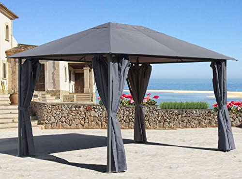 QUICK STAR Metall Garten Pavillon Nizza 3x4m Grau mit 4 Seitenteilen Partyzelt