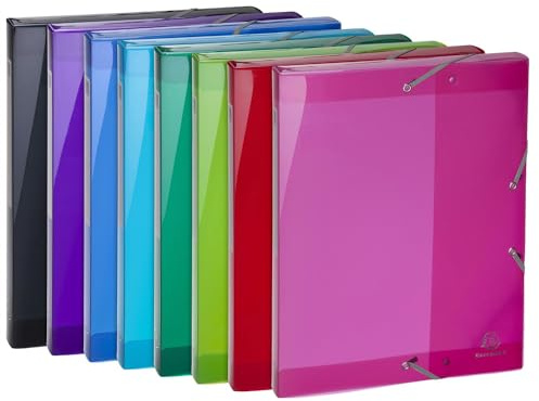 Exacompta 59670E 8er Pack Sammelbox Iderama mit Gummizug 25 mm breit aus halb-transluzentem Kunststoff mit Rückenschild für DIN A4 Archivbox Heftbox Dokumentenbox Zeichenbox farbig sortiert