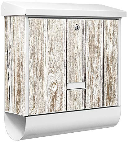 banjado® Burgwächter Briefkasten Weiß 38x39x12cm mit Motiv Weißes Holz/Briefkasten mit Zeitungsfach/Briefkasten mit Zeitungsrolle/Postkasten inkl. Montagematerial & 2 Schlüsseln
