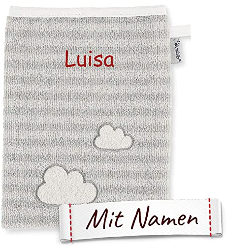 Sterntaler Waschhandschuh mit Namen bestickt, Schaf Stanley Waschlappen für Kinder & Babys personalisiert zur Geburt, Taufe oder als Geschenk zum Geburtstag (Schaf Stanley Grau)