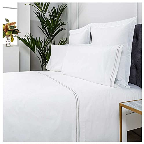 COTTON ARTean Juego sabanas Cama 135 Percal Algodón 200 Hilos Oro Blanco | Incluye 3 piezas: encimera, bajera ajustable, 1 funda de almohada. Certificado OEKO-TEX