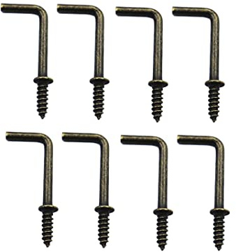 IDEALSV 7/8 Antique Brass Ceiling Hooks, 7/8 Inch L Shape Screw Hooks, Vintage Bronze 7 Shape Right Angle Medal Hooks (40 Pack)